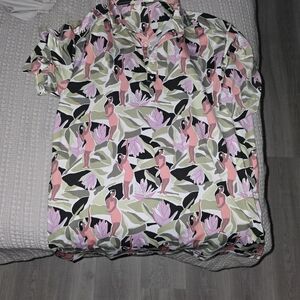 Bad Birdie Men's Pink & Green Tropical Polo